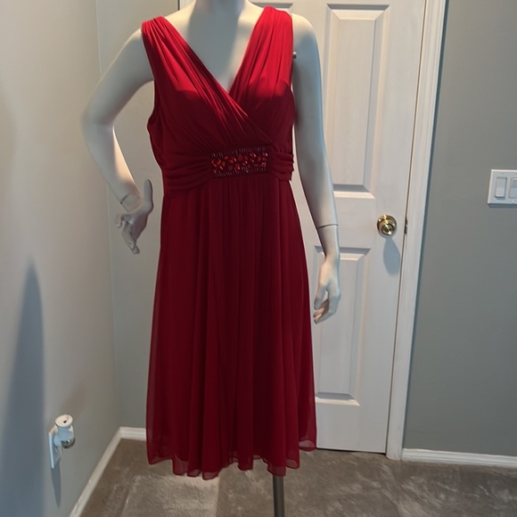 NWT Cocktail Chiffon Dress Red with stones/Bolero Jacket Overhead - Picture 5 of 8